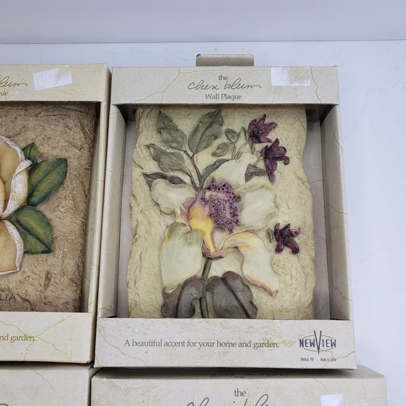 New View Cheri Blum Exotic Flowers Garden Wine Grapes Wall Plaque Decor Set of 4 - Picture 3 of 11